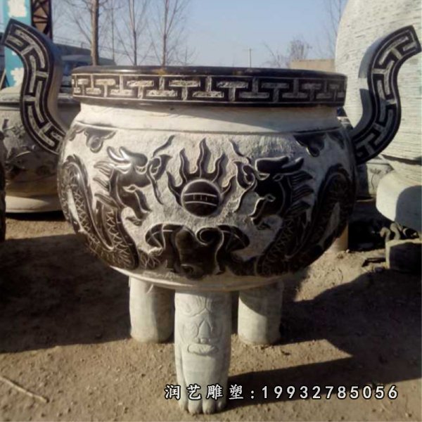 青石龙浮雕香炉 石雕寺庙雕塑