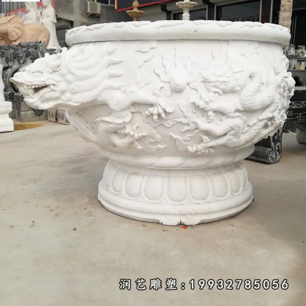 大理石龙浮雕花盆 石雕公园景观摆件 (5)