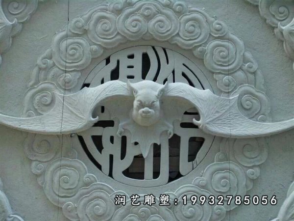 蝙蝠石雕，汉白玉石浮雕