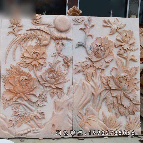 凤凰牡丹石浮雕,壁画石浮雕