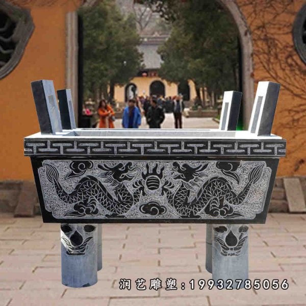 双龙戏珠石浮雕香炉,寺庙石雕香炉