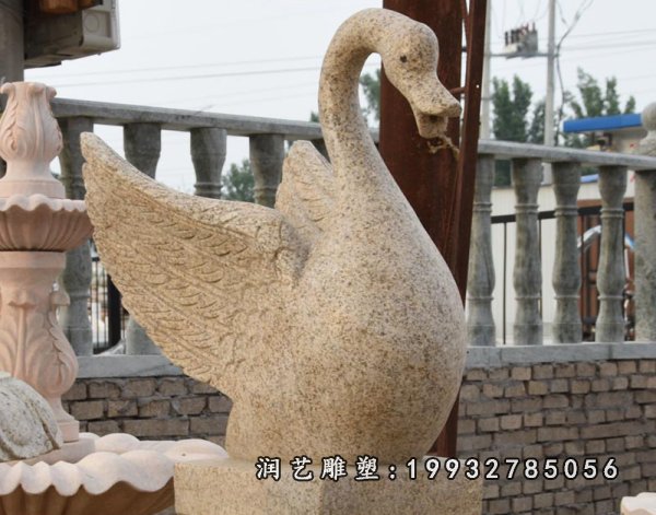 大理石展翅飞翔天鹅 石雕公园动物摆件 (7)