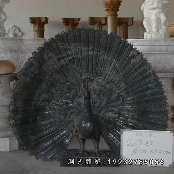 孔雀开屏石雕,公园动物石雕 (2)