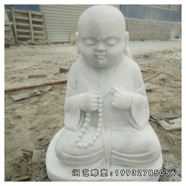 汉白玉各种姿势小和尚雕塑 (3)