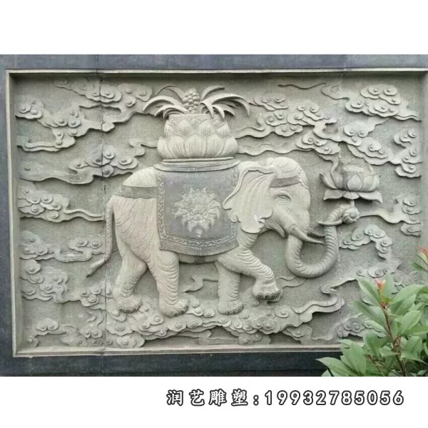 大象石浮雕画,动物石浮雕画