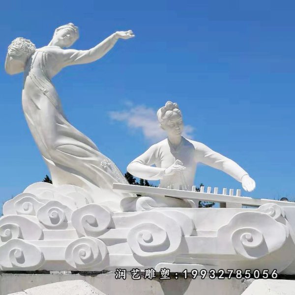 古代人物弹古筝景观石雕