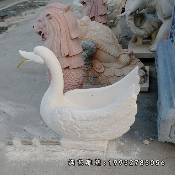 汉白玉天鹅石雕,公园动物石雕 (1)