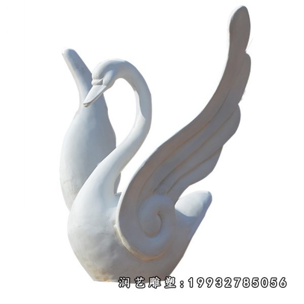 汉白玉展翅天鹅 石雕公园动物雕塑