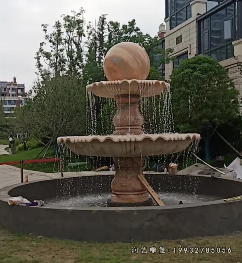 城市晚霞红石雕风水球 (16)