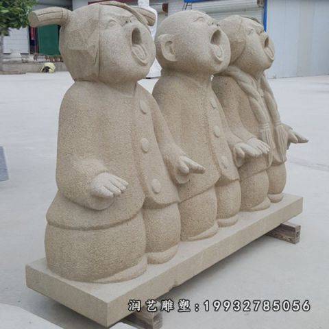 大理石唱歌儿童雕塑