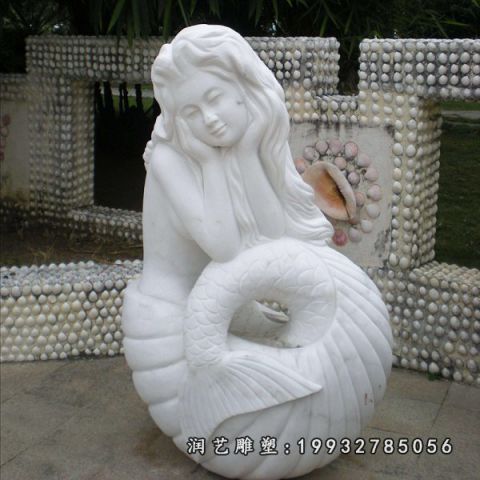 汉白玉美人鱼石雕