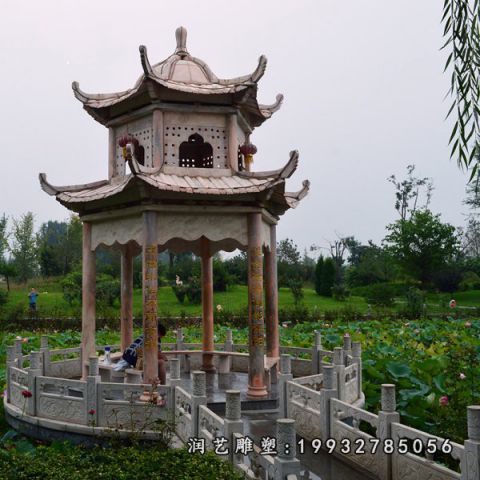 晚霞红双层凉亭雕塑