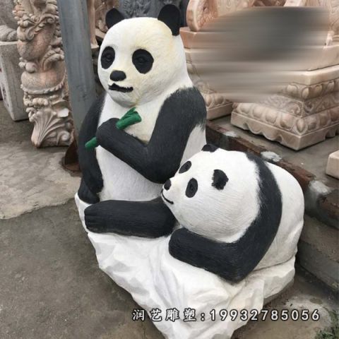 公园大理石熊猫雕塑