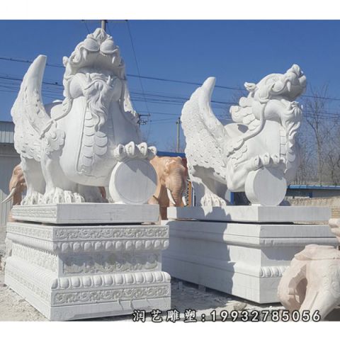 汉白玉独角兽石雕