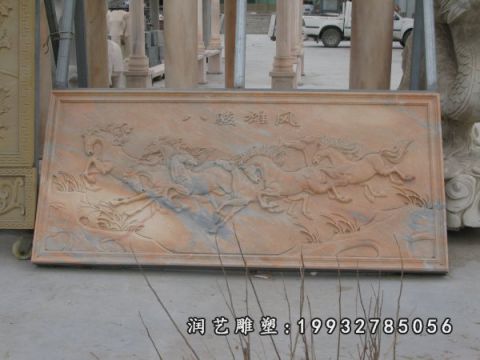 晚霞红石浮雕雕塑