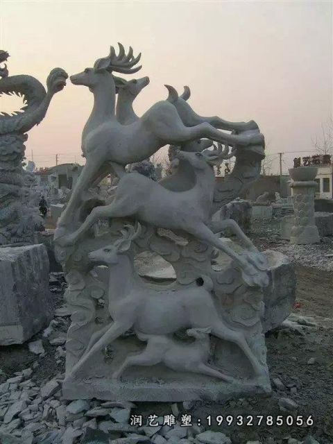 大理石鹿园林雕塑