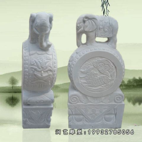 大理石小象抱鼓石雕塑
