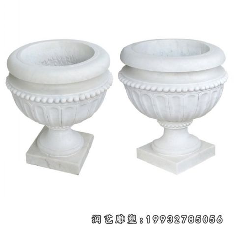 小区汉白玉花盆景观雕塑