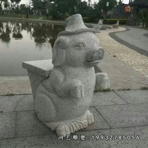 街道大理石猪动物雕塑