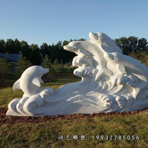 草坪大理石海豚雕塑