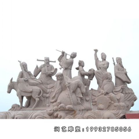 小区八仙过海人物石雕