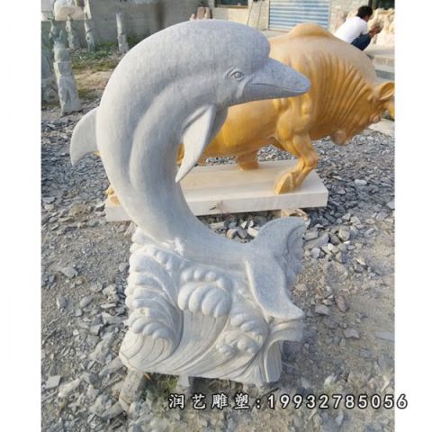 广场大理石海豚动物雕塑