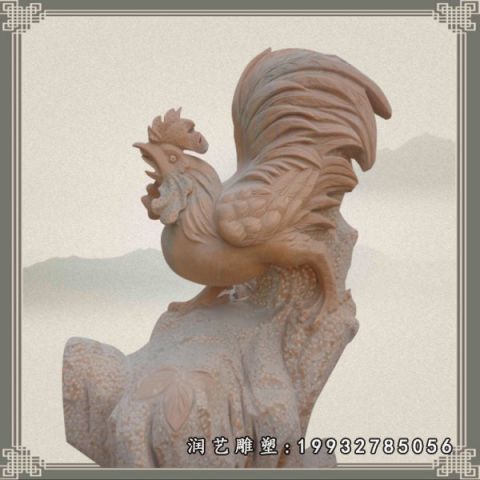 园林晚霞红鸡雕塑