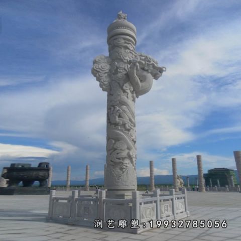 户外大理石龙柱雕塑