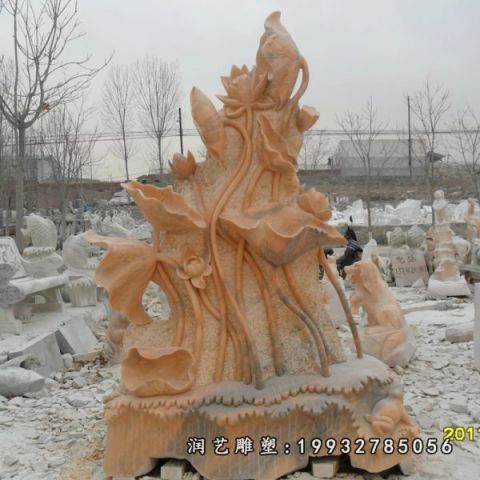 广场晚霞红荷花景观雕塑