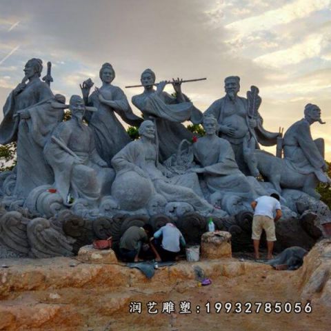 街道大理石八仙过海雕塑