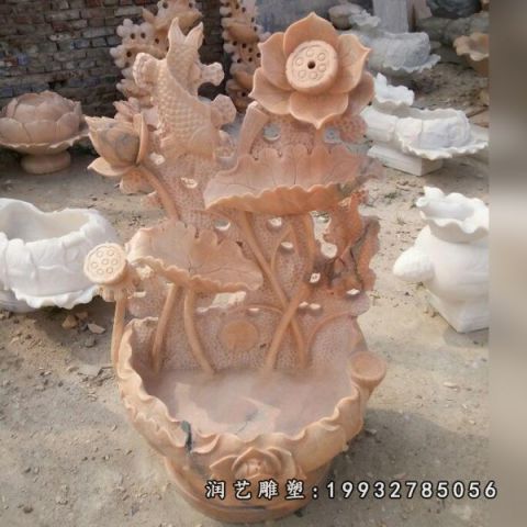 景区晚霞红流水盆雕塑