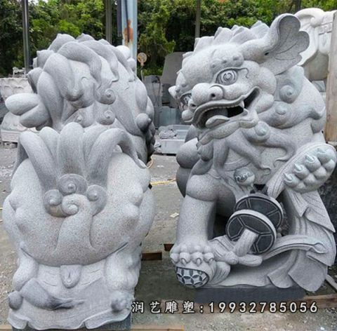 公园大理石狮子动物雕塑