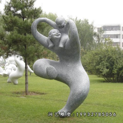 园林人物大理石母子雕塑