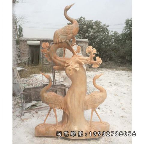 城市晚霞红仙鹤雕塑