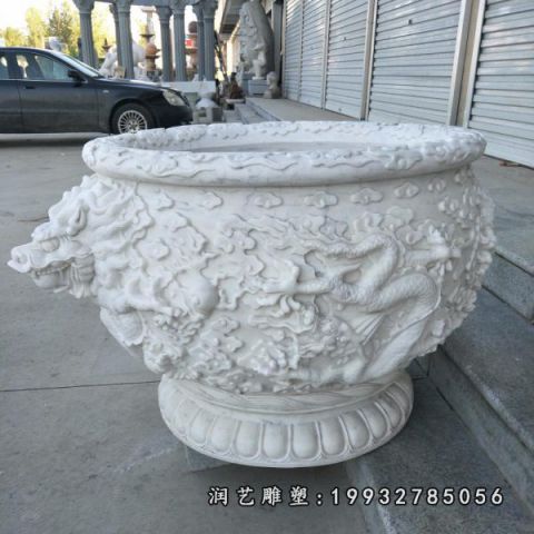 草坪汉白玉水缸雕塑