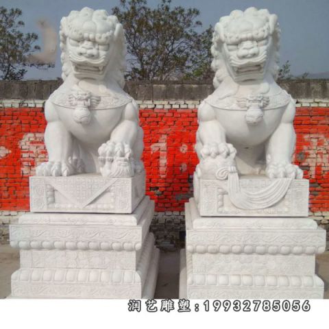 门口大理石狮子动物雕塑