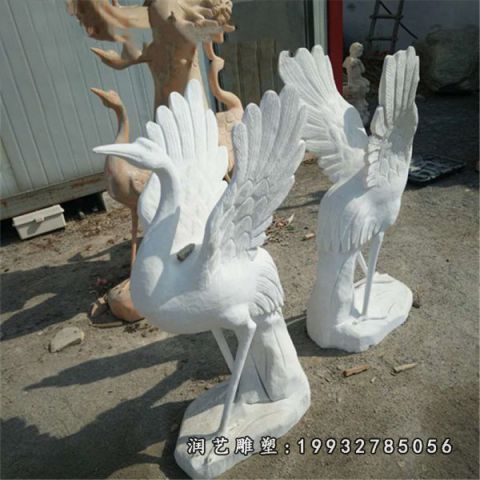 小区大理石仙鹤动物雕塑