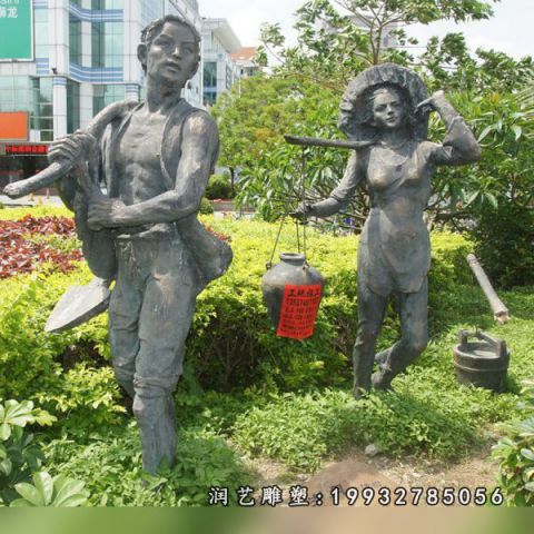 公园人物挑水石雕
