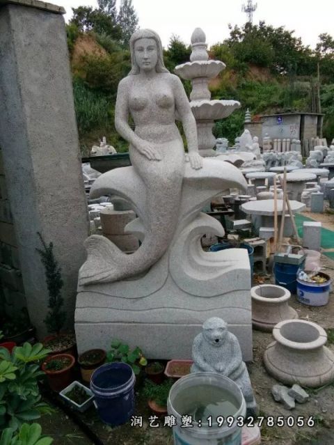 企业人物美人鱼石雕